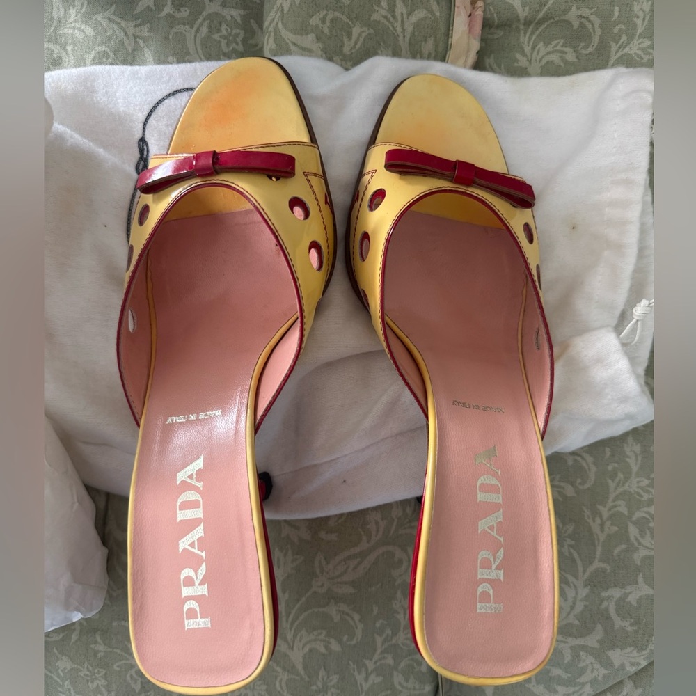 Prada Vintage Yellow and Red Mules